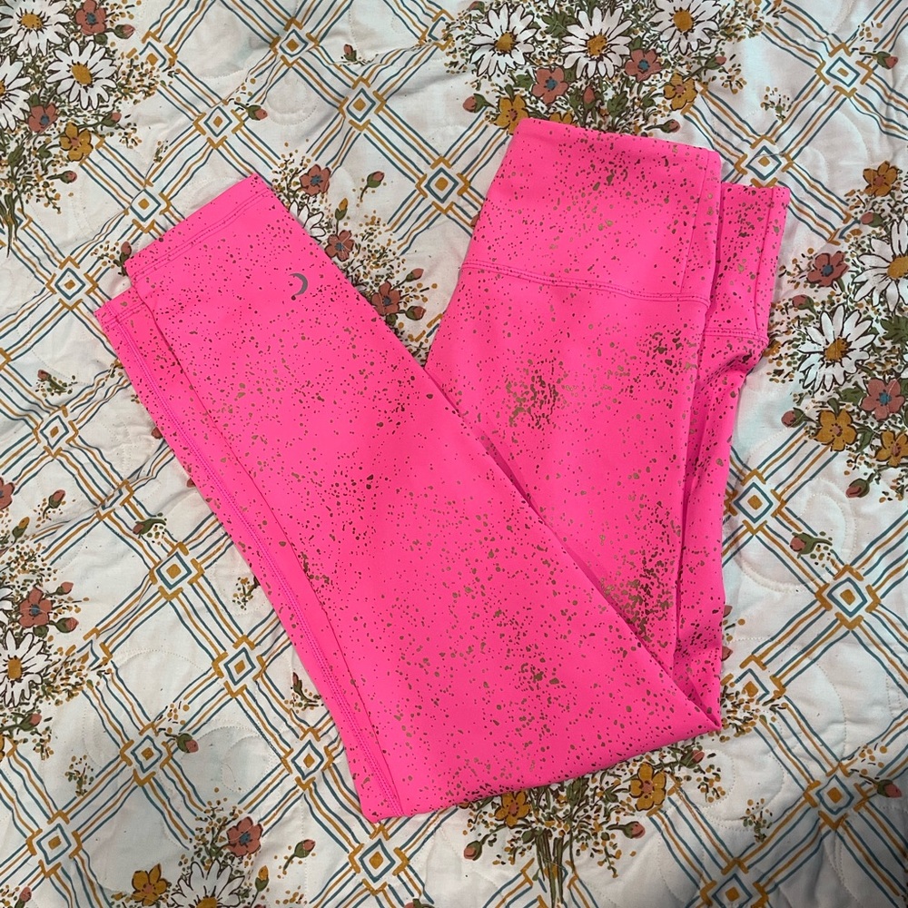 Zyia Stay Gold Light N Tight Splatter Leggings Hot Pink Size 6-8